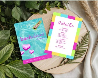 Love Island Bachelorette Party Reiseplan Vorlage I Bachelorette Island Einladung, Benutzerdefinierte Partybevorzugung, niedliches DIY-Dekor, Casa Amor-Thema