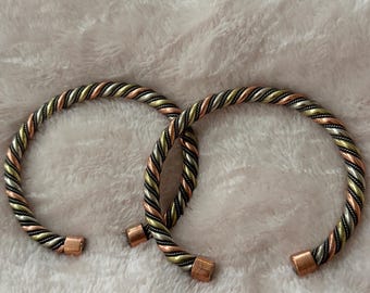 Authentic Nepalese and Tibetan 3 Metal Unisex Twist Cuff Bracelet