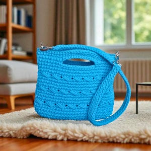 Gehäkelte Tragetasche aus Baumwolle: Türkise gestrickte Umhängetasche