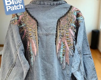 Harajuku Vintage Cropped Denim Jacket, Fringe Jean Jacket, Bride Gift, Spring Jacket, Hole Detail, Bridal Shower, Gift for Her