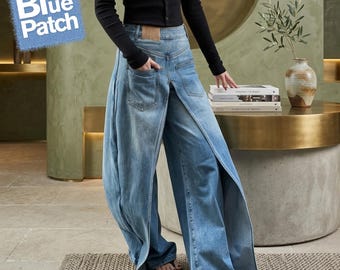 Y2K Baggy Denim Jeans Women Men – Reversible Wide Leg High Waist Streetwear Pants, Vintage Loose Hip Hop Denim Jeans Gift for Her