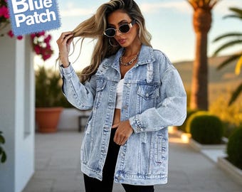 Vintage Frayed Hem Denim Jacket: Autumn Winter Casual Coat