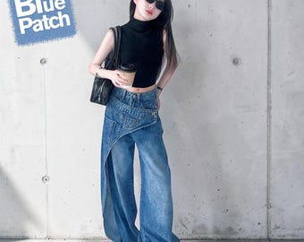 Girls Baggy Denim Jeans – Vintage Wide Leg High Waist Elastic Waist Pants, Loose Blue Denim jeans for Kids, Back to School Gift