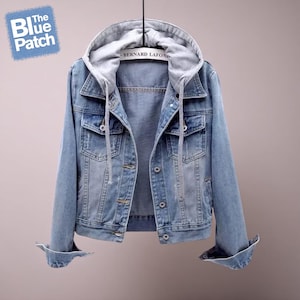 Hooded Denim jean Jacket for Women – Vintage Jean Jacket with Pockets, Turn-Down Collar, Streetwear Style, Winter Outerwear