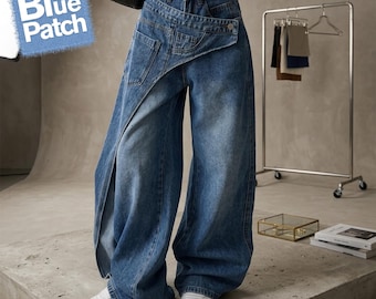 Girls Baggy Denim Jeans – Vintage Wide Leg High Waist Elastic Waist Pants, Loose Blue Denim jeans for Kids, Back to School Gift