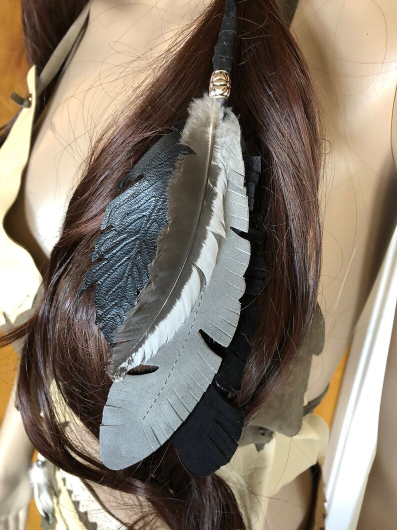 Native American Lakota Feather Ceremonial Hair Ties