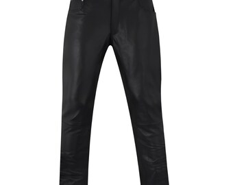 Men&#39;s Handmade Genuine Cow Black Leather Straight Fit Pant, Leather Biker Trouser Quilted Pant, Men&#39;s Leather Pant,  Leather Pants