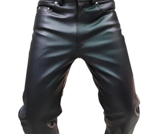 Men&#39;s Handmade Straight Fit Leather Pants, Premium Motorcycle Pants for Men, Leather Quilted Pants, Men&#39;s Black Leather Pants,