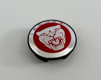 Genuine Jaguar Center Caps -Red Silver Emblem - 58mm - Set of 4