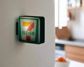 Glowing 7-Eleven LED Fridge Magnet | Light Up Konbini Sign | Japanese Convenience Store Decor | Mini LED Refrigerator Magnet Light