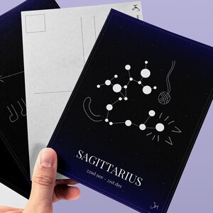 postale numérique A6 du zodiaque de chat du Sagittaire | Constellation du signe astrologique imprimable Art | Téléchargement d'astrologie