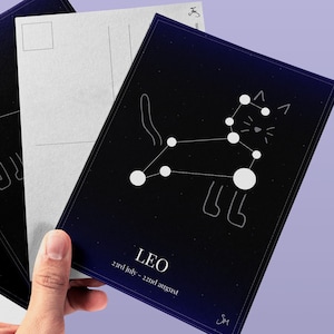 Leo Cat Zodiac Digital A6 Postcard | Printable Star Sign Constellation Art | Astrology Download