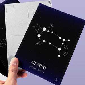 Gemini Cat Zodiac Digital A6 Postcard | Printable Star Sign Constellation Art | Astrology Download