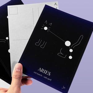 Aries Cat Zodiac Digital A6 Postcard | Printable Star Sign Constellation Art | Astrology Download