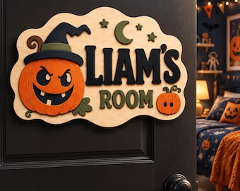Personalized Halloween Door Sign for Kids,Custom Name Plaque for Boys and Girls Bedroom,3D Kids Room Plaque,Baby Boy Room Wall Art