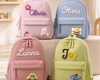 Personalized Corduroy Backpack for Kids, Preschool Backpack,Custom Name Kids School Bag,Back To School Gİft for Boys and Girls