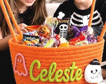 Personalized Halloween Basket for Kids,Kids Candy Basket,Personalized Cotton Trick or Treat Bag,Halloween Bag,Custom Name Halloween Basket