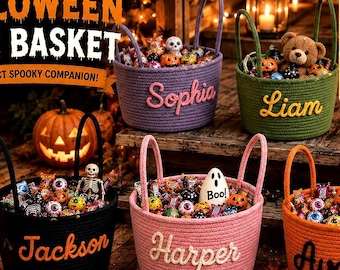 Personalized Halloween Basket for Kids,Kids Candy Basket,Personalized Cotton Trick or Treat Bag,Halloween Bag,Custom Name Halloween Basket