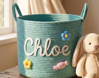 Personalized Baby Name Basket,Newborn Baby Gift,Gift for Baby Girl,Baby Shower Gift,Nursery Decor,Cotton Rope Nursery Organizer