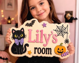 Personalized Halloween Door Sign for Kids,Custom Name Plaque for Boys and Girls Bedroom,3D Kids Room Plaque,Baby Boy Room Wall Art