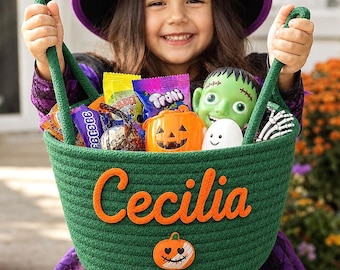 Personalized Halloween Basket for Kids,Kids Candy Basket,Personalized Cotton Trick or Treat Bag,Halloween Bag,Custom Name Halloween Basket