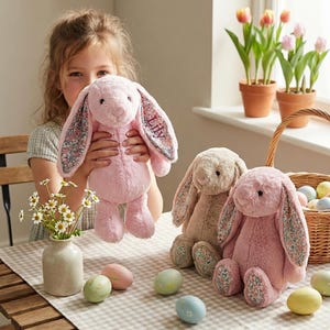 Personalized Floral Bunny Plush Toy, Embroidered Name Rabbit, Nordic Cottage Comfort Bunny,Easter Gift for Girls,Spring Bunny Stuffed Animal