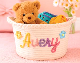 New Personalized Baby Storage Basket – Custom Cotton Rope Bin for Nursery, Toys & Gifts | Baby Shower, Name Embroidery, Home Organizer