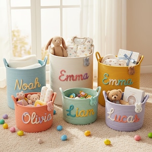 Gepersonaliseerde geweven opbergmand, speelgoedmand met aangepaste naam, organizer kinderkamer, opbergbak touw, babyshowercadeau, paascadeau voor kinderen