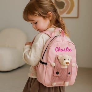 Personalized Kids Backpack With Name,Custom Toddler Bag With Teddy Bear,Nylon Backpack For Girls Boys,Gift For Preschool Or Daycare