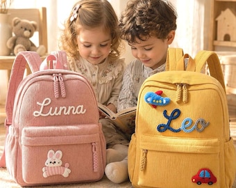 Zaino personalizzato in velluto a coste per bambini, zaino per la scuola materna con nome personalizzato, zaino da gaming per bambini, regalo per l'asilo per bambini e bambine