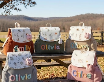 Mochila infantil personalizada con bordado de hilo grueso, mochila escolar con nombre personalizado, regalo ideal para niños pequeños, mochila infantil estilo granja.