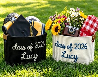 Personalized Graduation Gift Basket, Embroidered Name Cotton Tote, Class of 2026 Sign, High School College Party Decor, Teacher Appreciation