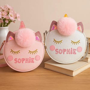 Sac à main personnalisé licorne pour fille, sac à bandoulière scintillant avec prénom personnalisé, cadeau de rentrée, cadeau d'anniversaire pour enfant