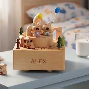 Carillon in legno personalizzato, carillon in legno personalizzato fatto a mano, carillon con nome inciso, regalo per baby shower, decorazioni per la cameretta dei bambini, carillon a forma di treno