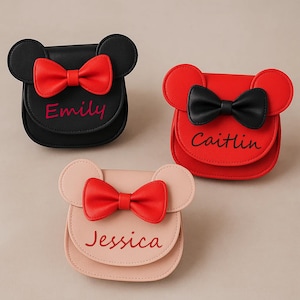 Porte-monnaie personnalisé en cuir avec oreilles de souris brodées pour tout-petit avec lunettes de soleil, mini-sac souris pour cadeau d'anniversaire pour fille, sac à main pour souris