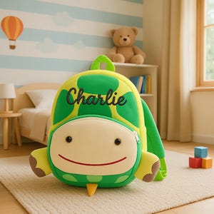 Sac à dos tortue personnalisé pour tout-petits - Sac en peluche personnalisé pour garçons de 2 à 8 ans, maternelle, garderie, voyage au zoo ou idée cadeau d'anniversaire