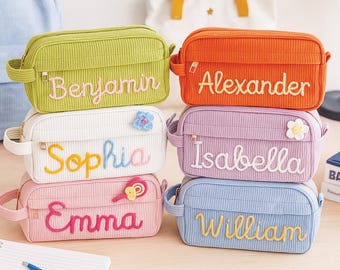 Estuche para lápices personalizado de gran capacidad – Estuche de pana con nombre personalizado, regalo de regreso a clases para niños y niñas, idea de regalo de cumpleaños