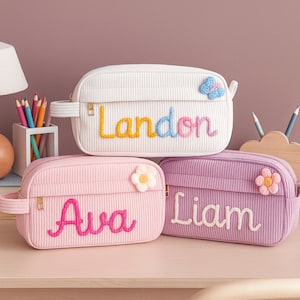 Personalized Back to School Pencil Case – Large Capacity Custom Name Corduroy Pouch, Gift for Kids, Girls Boys, School Supplies Organizer