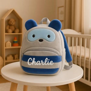 Sac à dos personnalisé en forme de raton laveur pour enfants - Sac en peluche personnalisé pour garçons et filles de 2 à 8 ans, maternelle, garderie, cadeau pour tout-petits