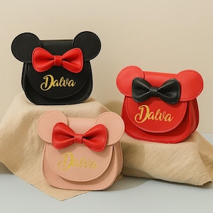 Porte-monnaie personnalisé en cuir avec oreilles de souris brodées pour tout-petit avec lunettes de soleil, mini-sac souris pour cadeau d'anniversaire pour fille, sac à main pour souris
