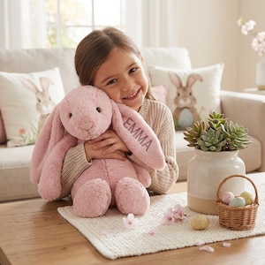Peluche coniglietto personalizzato da 40 cm, coniglietto con nome ricamato, regalo per baby shower, animale di peluche per cestino di Pasqua, peluche ricordo, coniglietto morbido