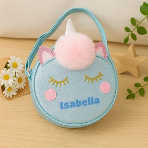 Sac à main personnalisé licorne pour fille, sac à bandoulière scintillant avec prénom personnalisé, cadeau de rentrée, cadeau d'anniversaire pour enfant
