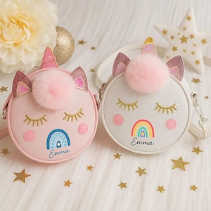 Sac à main personnalisé licorne fille, sac à main licorne personnalisé pour fille, sac bandoulière à paillettes avec prénom personnalisé, cadeau d'anniversaire pour enfant