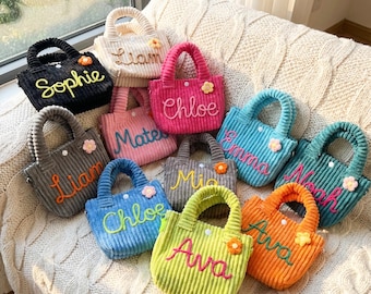 Bolso de crochet personalizado con nombre para niños: minibolso de lana hecho a mano, monedero personalizado para niñas, bolso de punto para niñas, regalo de cumpleaños y Navidad.