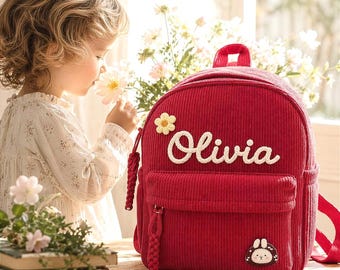 Custom Name Preschool School Bag, Toddler Patch Backpack,First Day of School,Personalized Corduroy Kids Backpack,Soft Backpack Kids