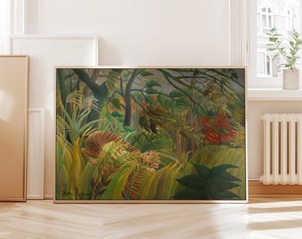 Impressão de tigre de Henri Rousseau – Tempestade na Selva, Arte Exótica (Download Digital)
