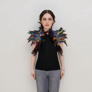 Colorful Feather Cape Cloak – Bird Costume Cape, Festival Feather Shawl Shrug, Halloween Costume for Women, Wedding Feather Accessories