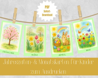 Printable Seasons & Months Cards | Montessori Materials for Children | Learning about Nature and the Months | Learning Cards for Ages 3 and Up