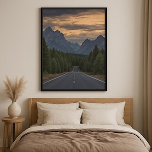 Grand Teton Wall Art - Road to the Mountains, Naturfotografie Druck, Nationalpark Digitaler Download, Wald- und Berglandschaft Poster
