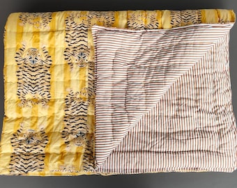 Couette Queen Razai en coton bio !! Couverture réversible faite main à imprimé animal Razai